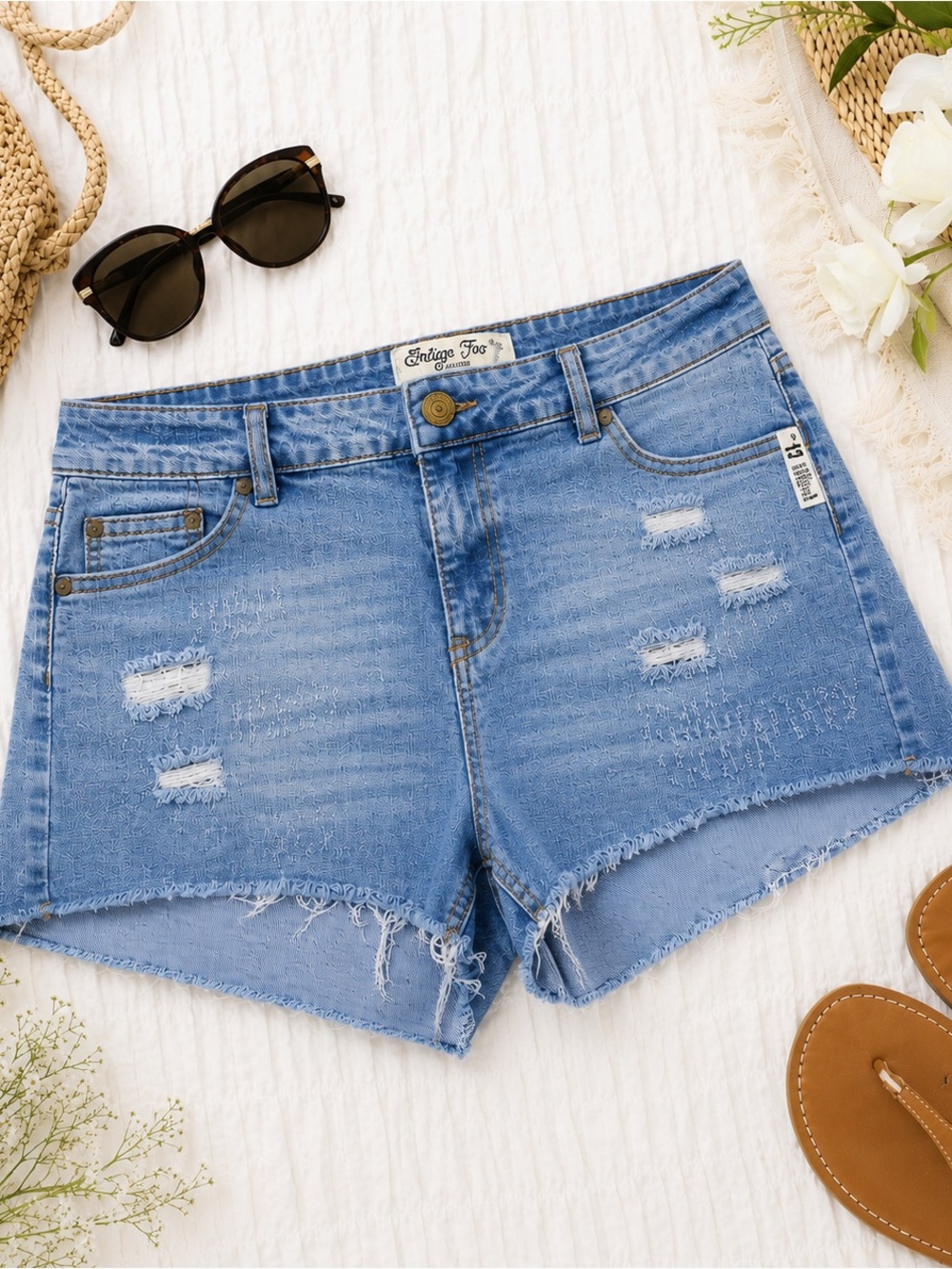 Indigo Rein Light Blue Distressed Denim Shorts